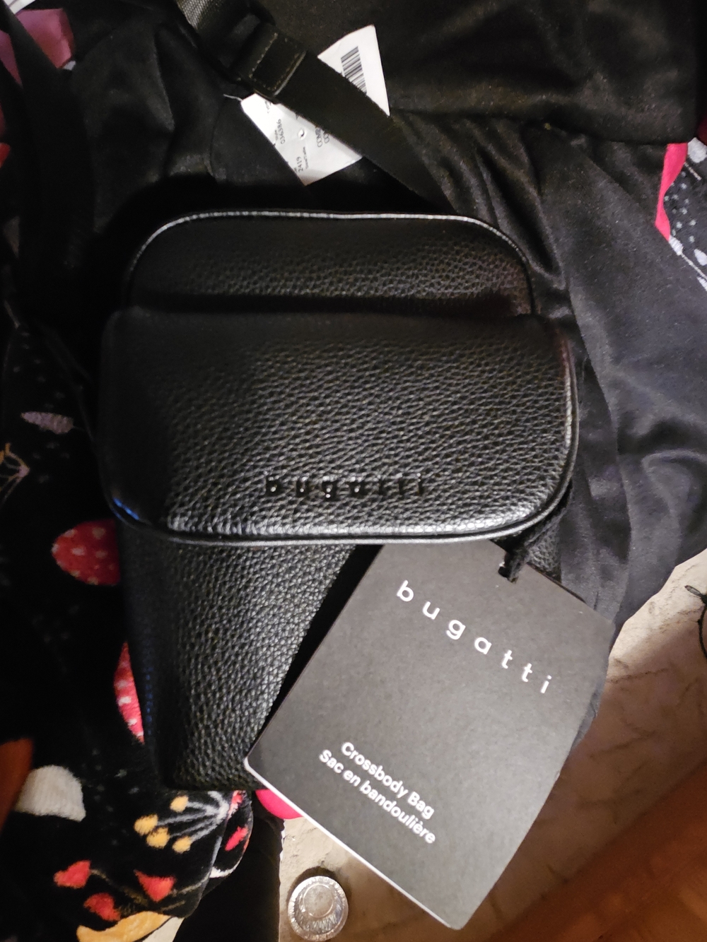 Bugatti Black Pebbled Leather Crossbody Bag for Men